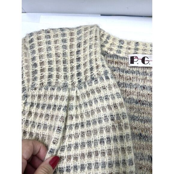 Vtg Wool Mohair Cardigan Sweater Size Medium Beige P.G.E. Open Front Old. Money - Picture 9 of 12